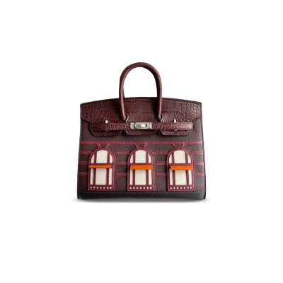 HERMES MASTER BIRKIN 20 SMALL HOUSE MATTE CROCODILE EPSOM BORDEAUX RED SILVER HARDWARE (20*16*11cm)